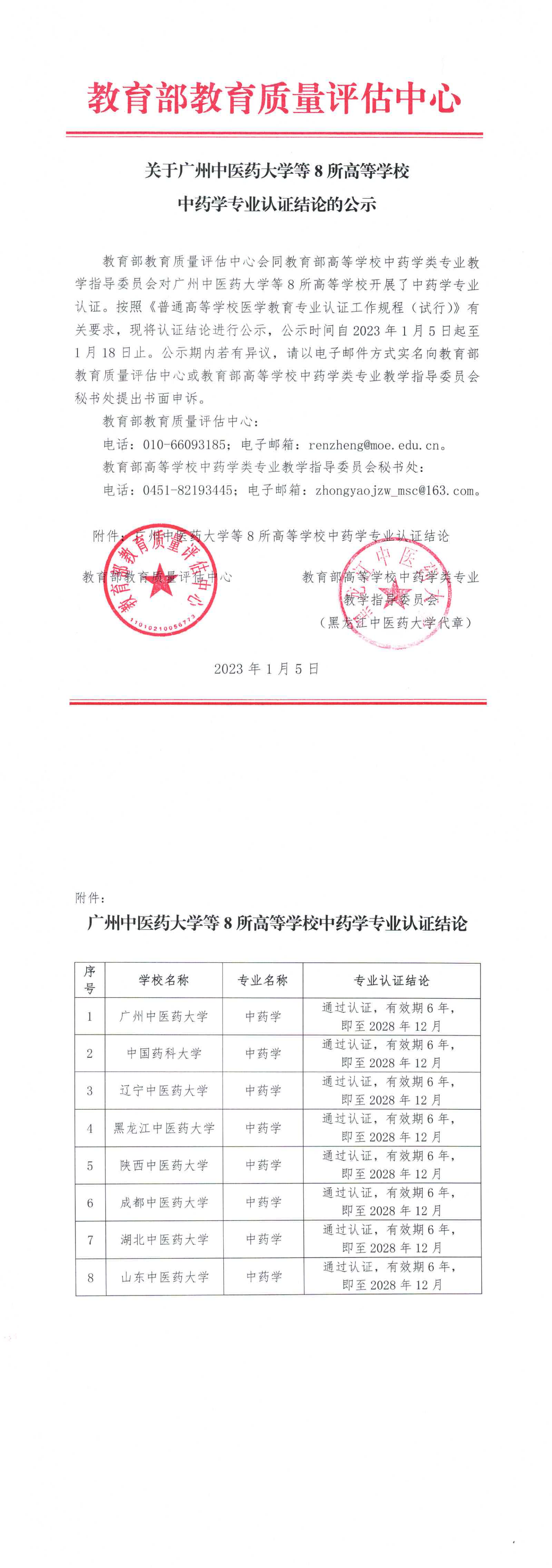 关于广州中医药大学等8所高等学校中药学专业认证结论的公示_00